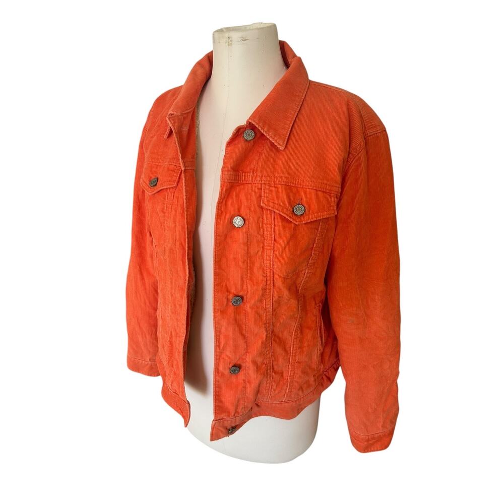 Vintage Y2K GAP Orange Corduroy Sherpa Lined Trucker Jacket Women's XL Grunge - Picture 2 of 14
